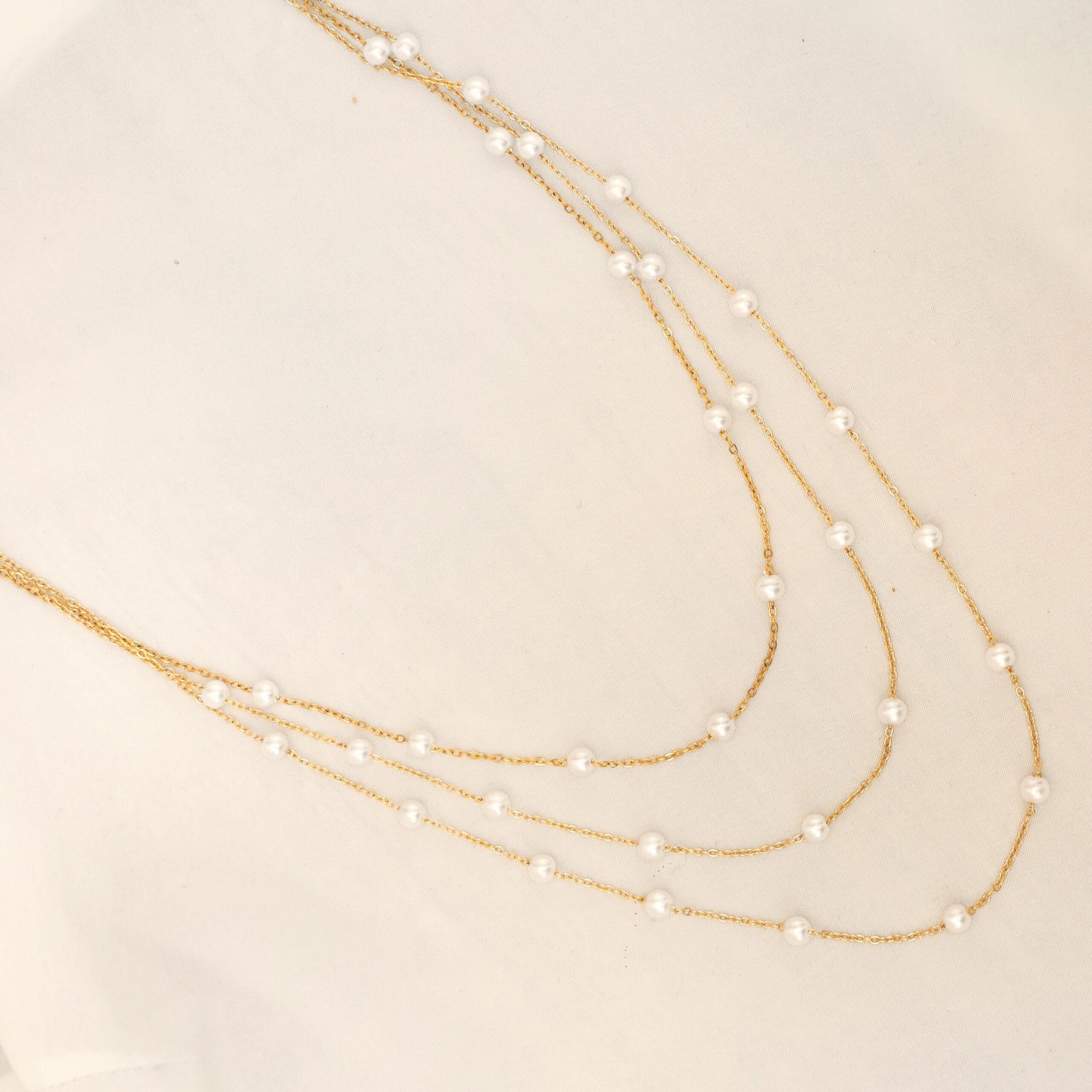 20251005141013_IMG_0705 گردنبند سه لاین مروارید استیل - Image 1